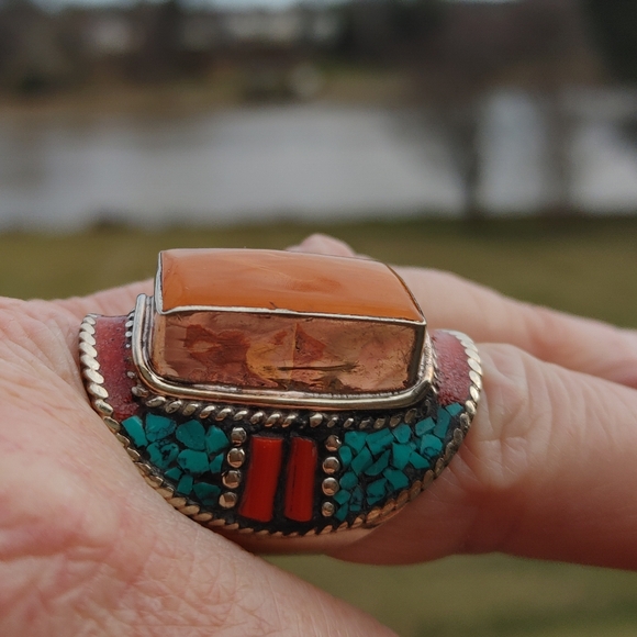 Artisan Orange and Turquoise Ring - Picture 13 of 14